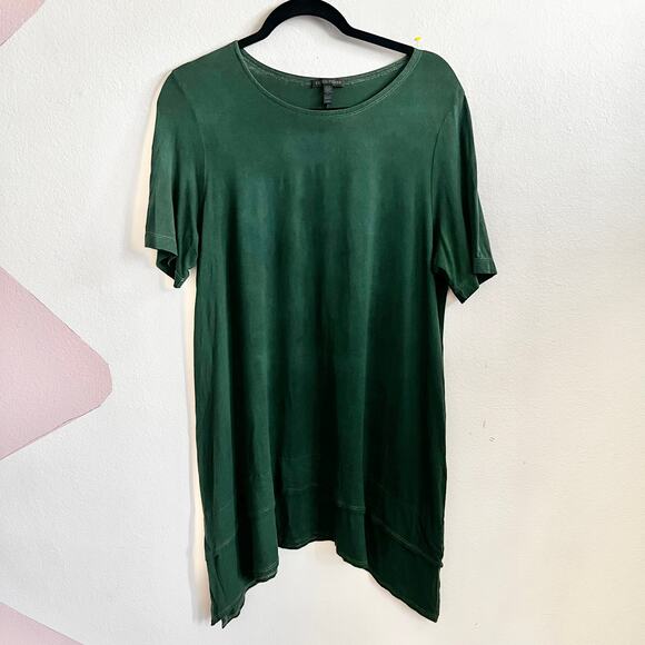 Eileen Fisher Asymmetrical Green Dress Lagenlook Minimalist Medium - Picture 1 of 8